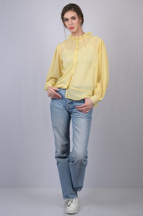 Yellow High Neck Full Sleeve Regular Top (OTL-TPS1022)